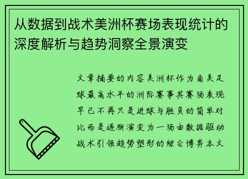 从数据到战术美洲杯赛场表现统计的深度解析与趋势洞察全景演变