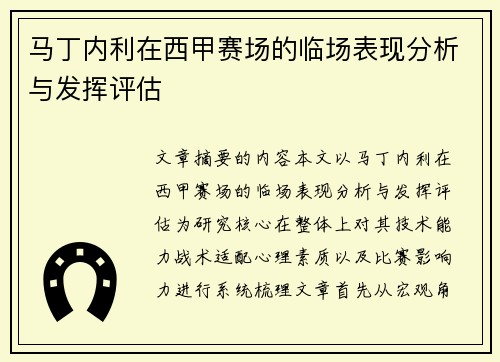 马丁内利在西甲赛场的临场表现分析与发挥评估